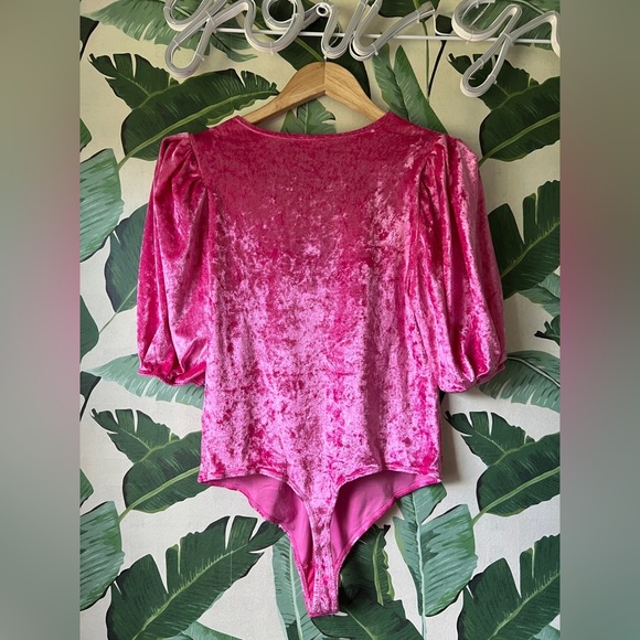 Free People Womens Pink Don't You Wish Crushed Velvet Bodysuit medium - Picture 10 of 10